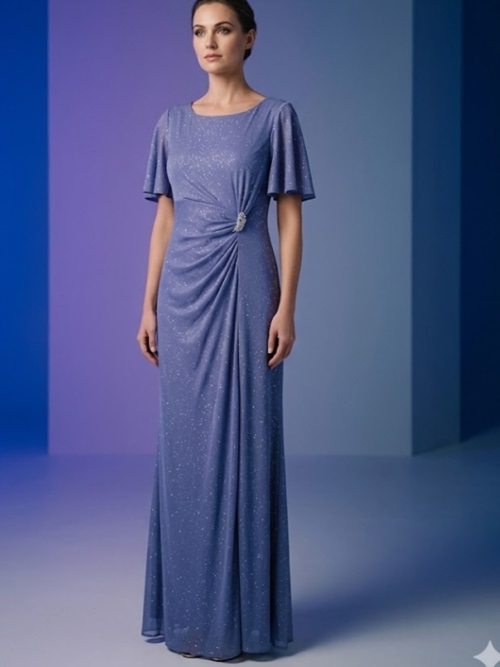 SLNY Sparkle Lavender-Blue Evening Maxi Dress